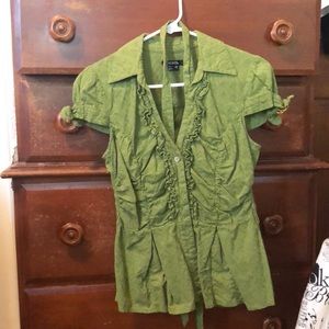 Fitted green peplum button down vintage shirt